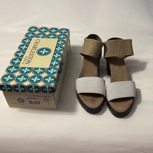 Charleston Shoe Co. Cream and Tan Sandals